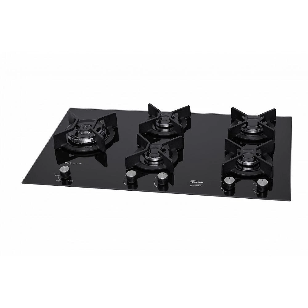 Fogão Cooktop Fischer 5Q Tc Infinity Duo Blaze Gás Mesa Vidro Preto Bivolt