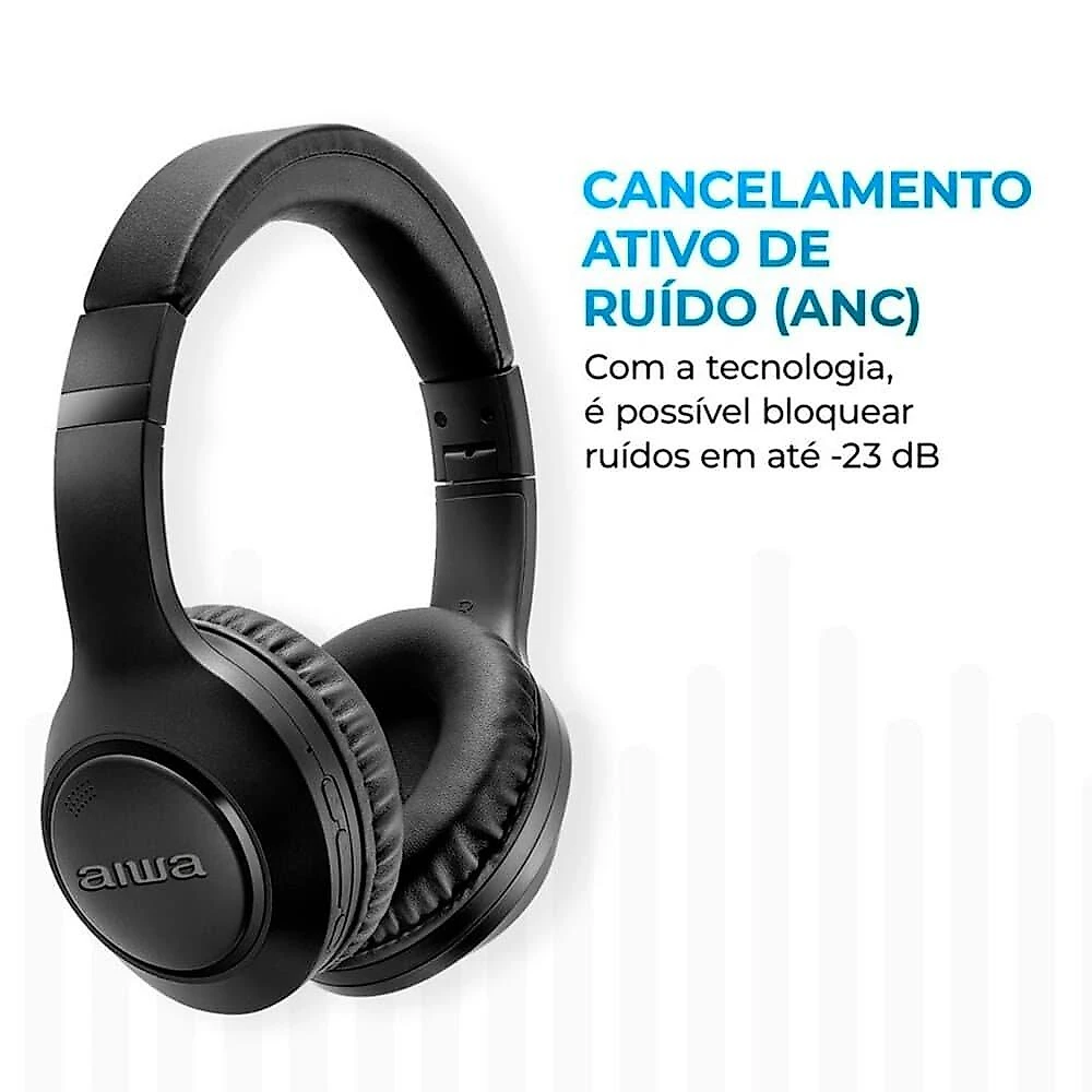 Headphone AIWA, Bluetooth 5.4, Cancelamento de Ruído ANC, Preto - AWS-HP-04-B