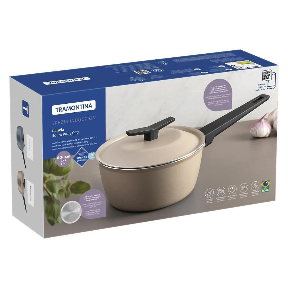 Panela Spezia Induction em Alumínio com Antiaderente Starflon Excellent 2,4L 20 cm Areia Tramontina