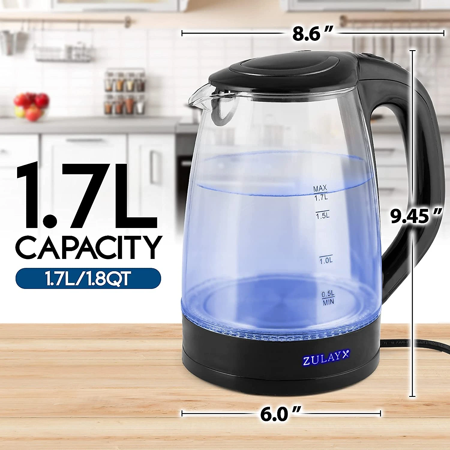 Zulay Kitchen Chaleira Elétrica 17L Aço Inoxidável 1500W110V Pr eta
