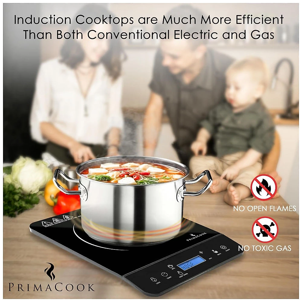 Cooktop de Indução Portátil PRIMACOOK Single Burner Preto - Aquecimento Rápido e Seguro para Culinária Gourmet