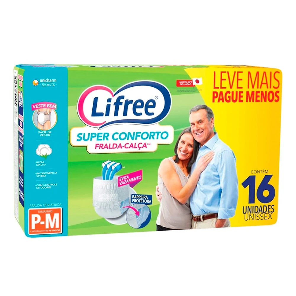 Miniatura Fralda Calça Lifree Super Conforto Tamanho P/M com 16 Unidades