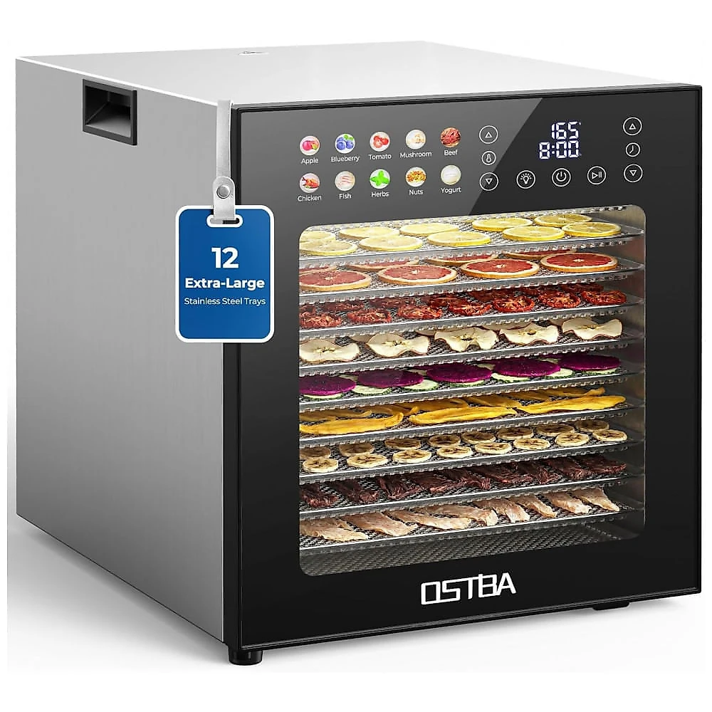 Desidratador de Alimentos OSTBA Prateado e Preto 12 Bandejas Aço Inoxidável 850W 120V