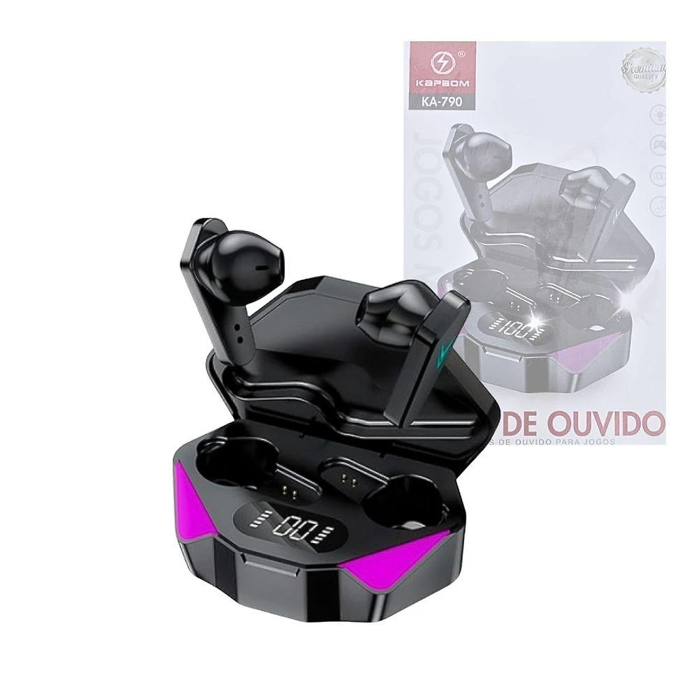 Fone de Ouvido Intra Auricular Bluetooth Kapbom com Case de Carregamento Preto