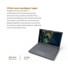 Notebook Positivo Vision C14 Lumina Bar Intel Celeron 4GB 128GB eMMC 14” HD Windows 11 Microsoft 36