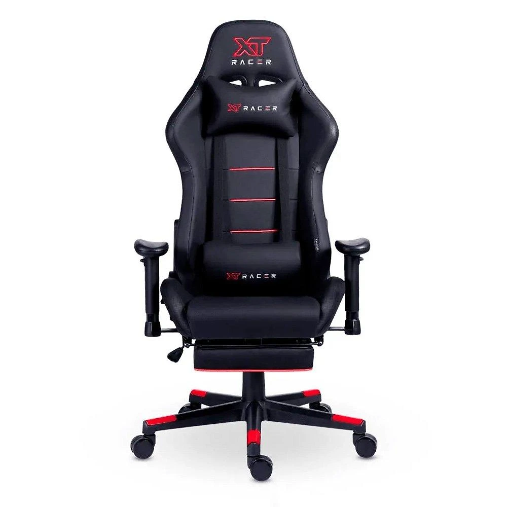 Cadeira Gamer XT Racer Attack, Até 120Kg, Reclinável, Apoio de Pés Retrátil, Cilindro de Gás Classe 4, Couro PU, Preta e Vermelha - XTR-061