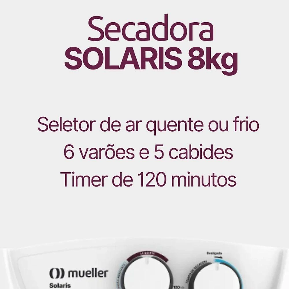 Secadora De Roupas Solaris Branca 8kg Com Timer Ar Quente E Frio 220V