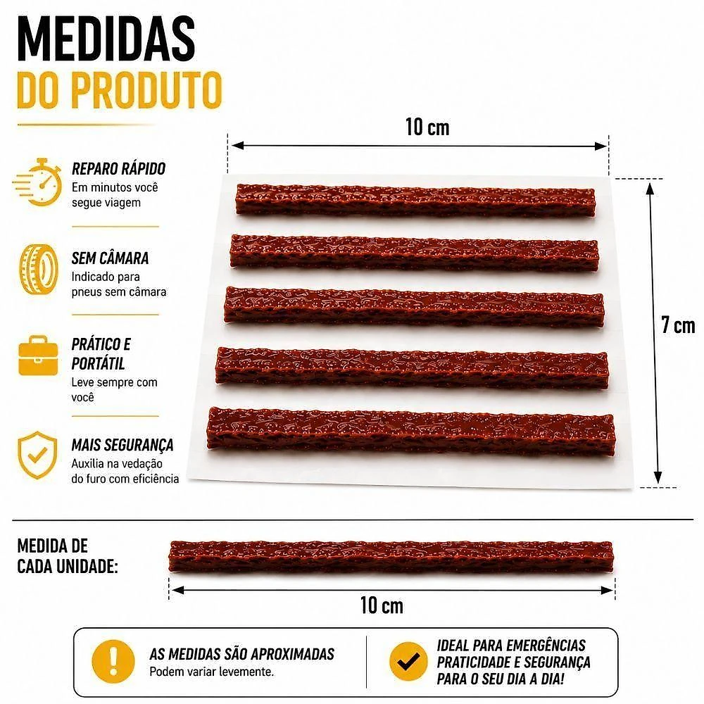 Kit Reparo de Pneus sem Câmara 60 Unidades para Carro Moto Bike Caminhão com Macarrão e Remendo