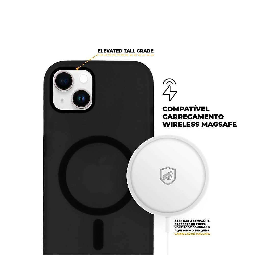 Kit Capa Magsafe Pro Preta E Pelicula Coverage Para Iphone 15 - Gshield