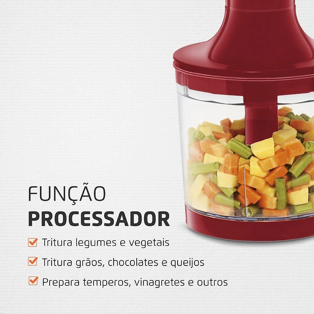 Mixer com Processador Power Premium M-10 500W 2 Velocidades Vermelho, Inox 220V