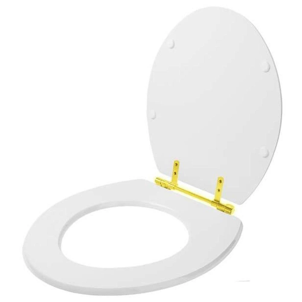 Assento Sanitário Convencional Oval MDF Laqueado Branco Ferragem Dourada Pontto Lavabo 40CM webcontinental-7899983615928