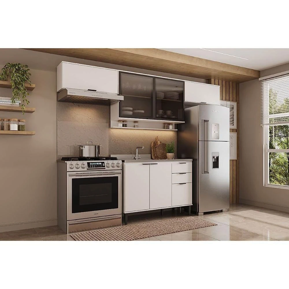 Cozinha Completa Alpha C4P182 4 Peças 5 Portas 2 Gavetas MDP Branco Móveis Carraro