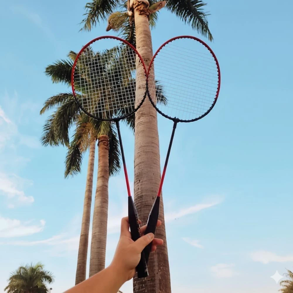 Kit Badminton 2 Raquetes Peteca Jogo De Frescobol Raqueteira Esporte Com Bolsa Transporte
