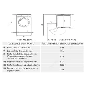 Lava e Seca Haier 12kg/7kg Inverter HWD120W Painel Digital Branca 110V