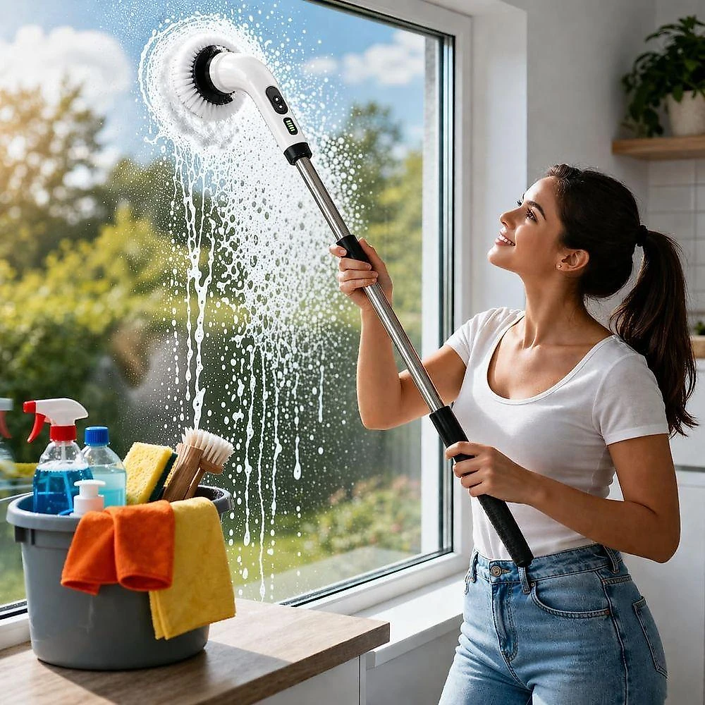 Esfregão Elétrico Premium Recarregável Mop 360 com 9 Acessórios Branco