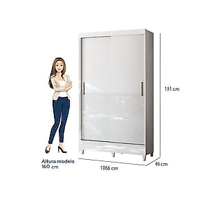 Guarda-Roupa Solteiro Santos Andirá Fit 2 Portas de Correr 2 Gavetas Internas MDP - 106,6 cm de Largura Branco