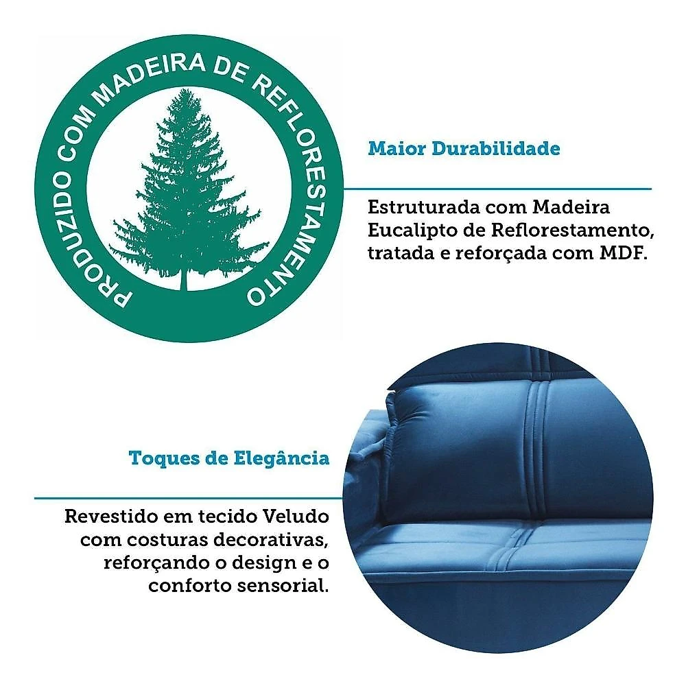 Sofá Retrátil e Reclinável 2 Lugares Bipartido com Porta Copos Cobán Espresso Móveis Azul
