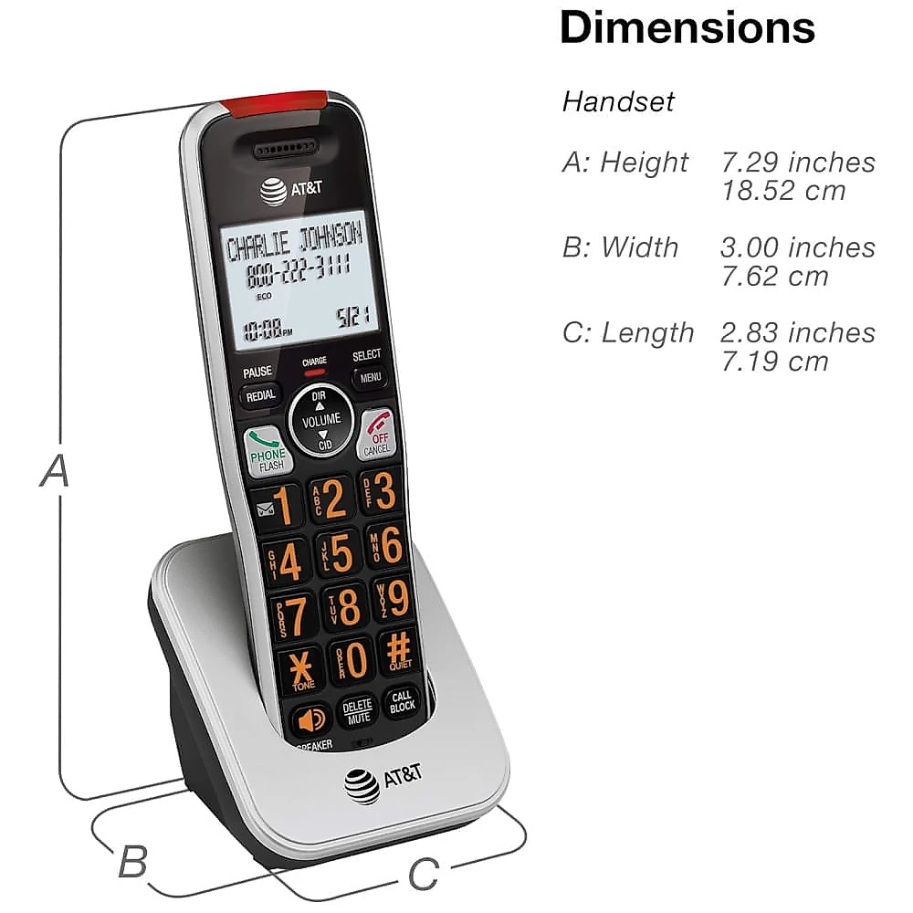 Aparelho de Telefone sem Fio AT&T BL1025 DECT 6.0 com 5 Ramais, Bloqueio e Identificação de Chamadas, Auxílio Auditivo e Alcance Ampliado