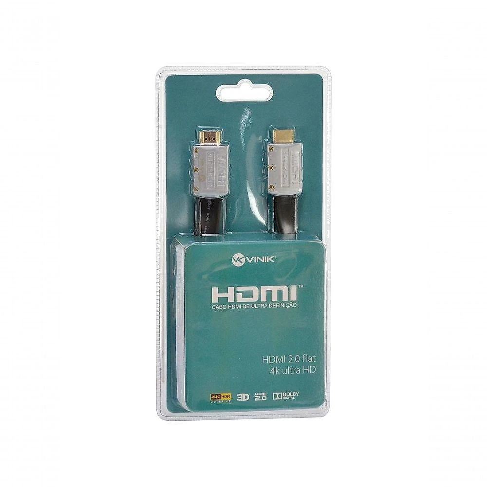 Cabo HDMI H20fl-5 4K Ultra HD 3D com Ethernet Flat 5 Metros Preto Vinik
