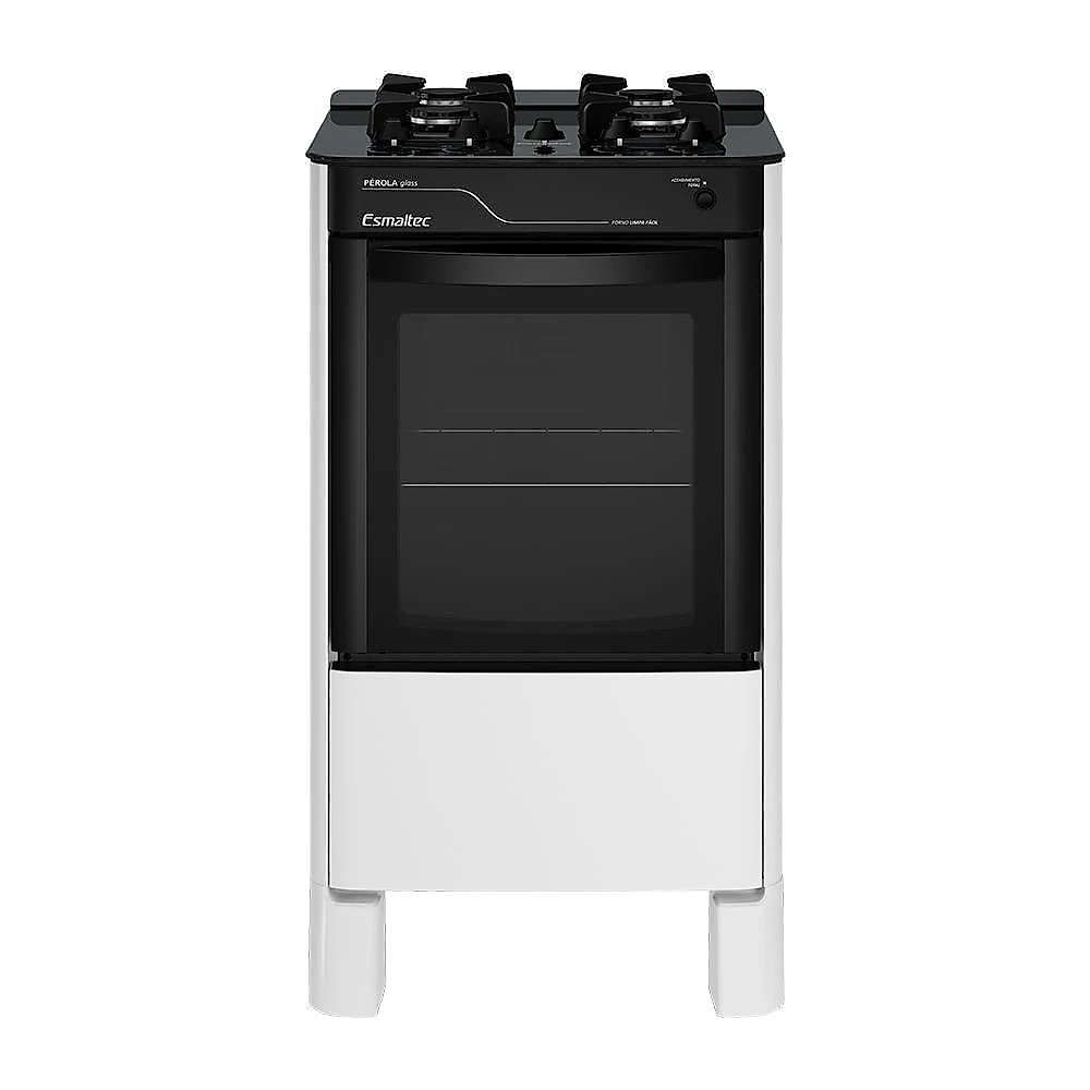 Fogão Esmaltec Pérola Glass 4 Bocas Branco Com Trempes De Ferro Fundido