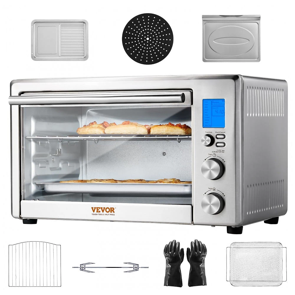 Forno Elétrico Air Fryer VEVOR TE283-D 28L 13-em-1 Inox 2 Grelhas 1800W 110V