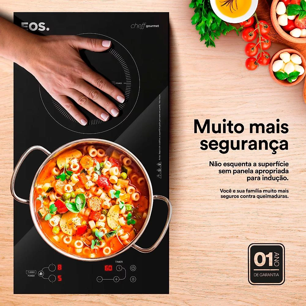 Cooktop de Indução 2 Bocas Portátil EOS Cheff Gourmet Preto 3300W ECI02EPP 220V