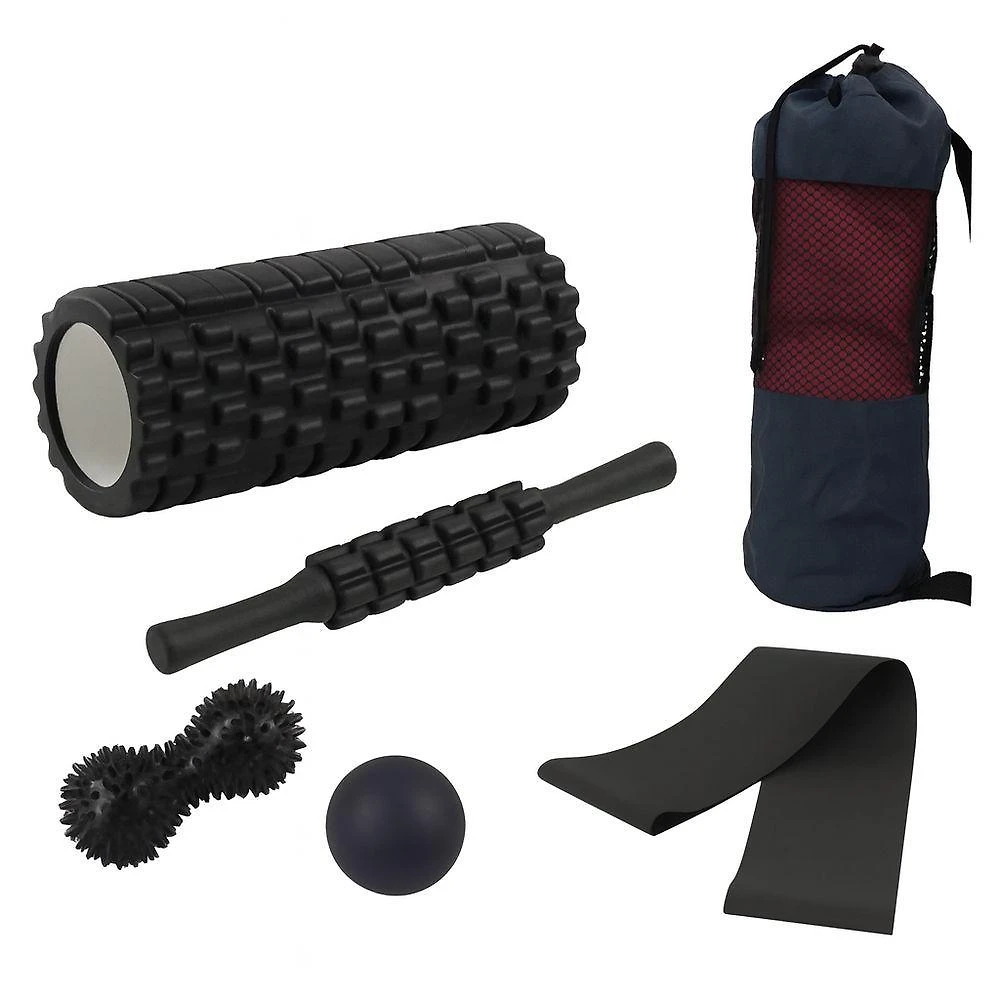 Conjunto de Yoga 5 Peças para Alongamento Flexibilidade Pilates com Faixa Elástica Roda Bloco e Alça