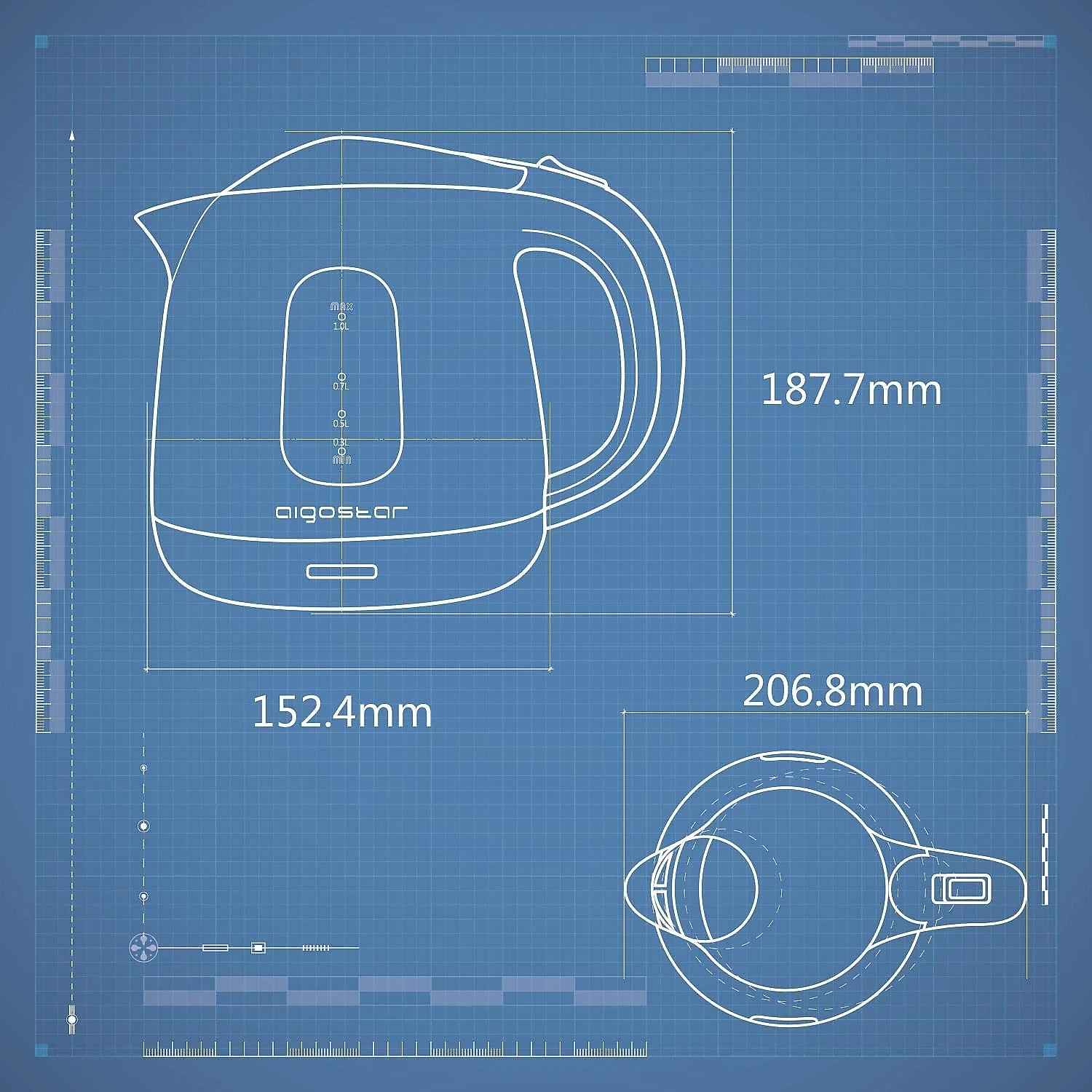 Aigostar Chaleira Elétrica 1L com Desligamento Automático A ço Inoxidável 1100W110V Marrom