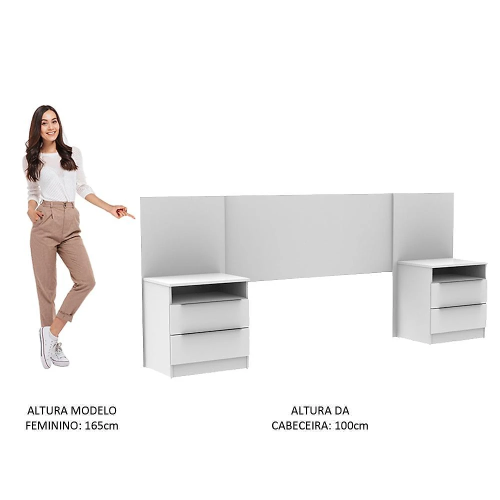Quarto completo com guarda roupa luke e cabeceira com 2 mesas laterais madesa - branco