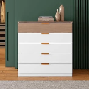 Miniatura Cômoda Bartira Diplomata + 5 Gavetas Trava de Segurança e Espaço para TV de até 42" - 90cm de Largura Branco/Avelã