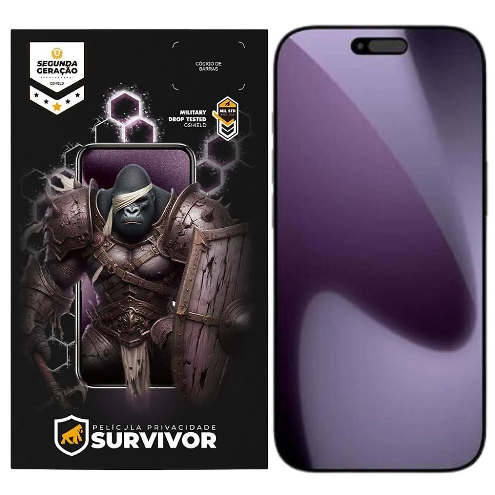 Película Gshield Survivor para Iphone 17 Pro Max com Privacidade e Aplicador - Poliuretano D3-Shield