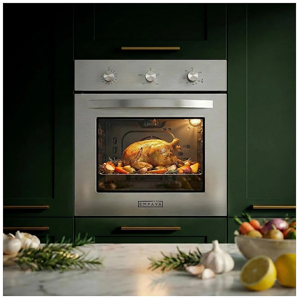 Forno a gás de embutir 61cm Empava inox escovado convecção, rotisserie e 5 modos de cozimento 65L 110V