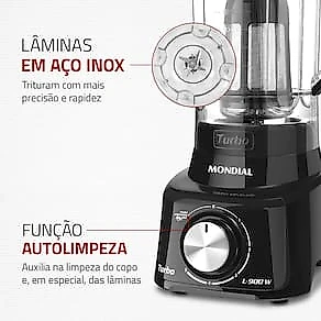 Liquidificador Mondial Turbo Full Black L900FB Preto 900W com 5 Velocidades 110V