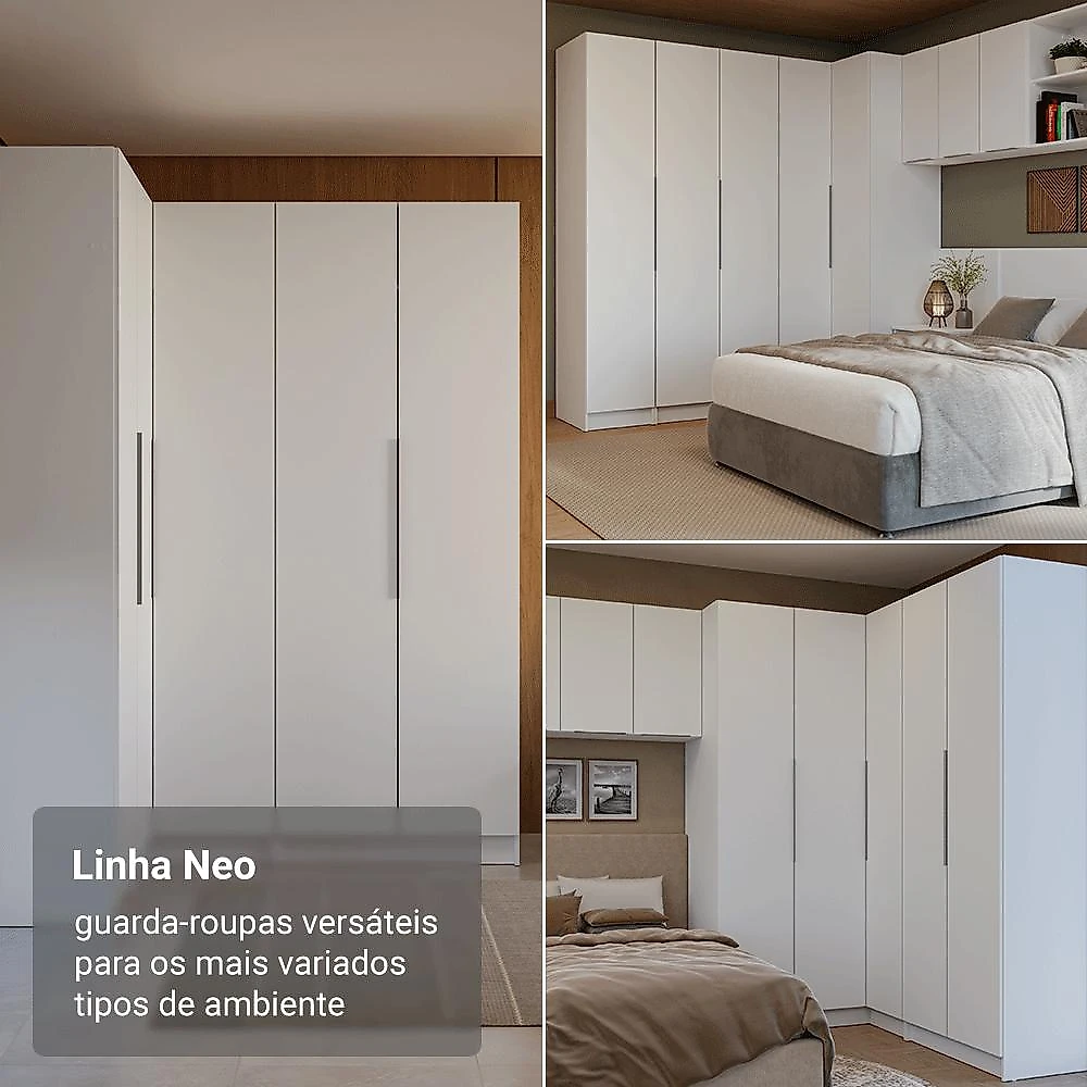 Guarda-Roupa Modulado 2 Portas 4 Prateleiras 1 Cabideiro Branco Neo Madesa Branco