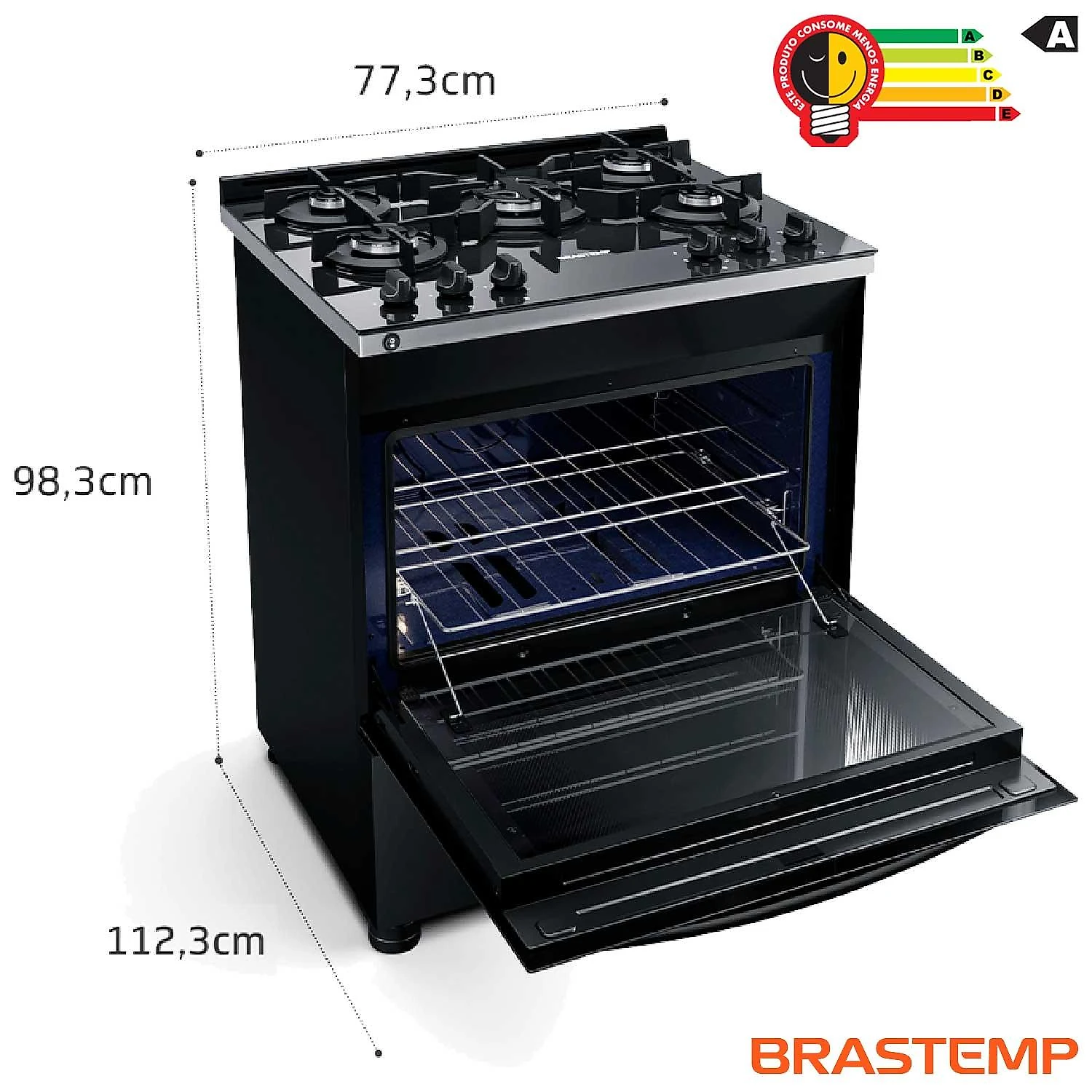 Fogão Brastemp 5 Bocas Preto com Turbo Chama com Mesa de Vidro - BFS5VCE Bivolt