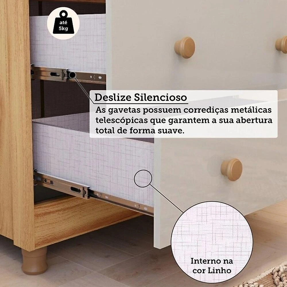 Quarto de Bebê com Berço Minicama Guarda-roupa e Cômoda 100% Mdf Maya Clássico Espresso Móveis Off White/Amêndoa