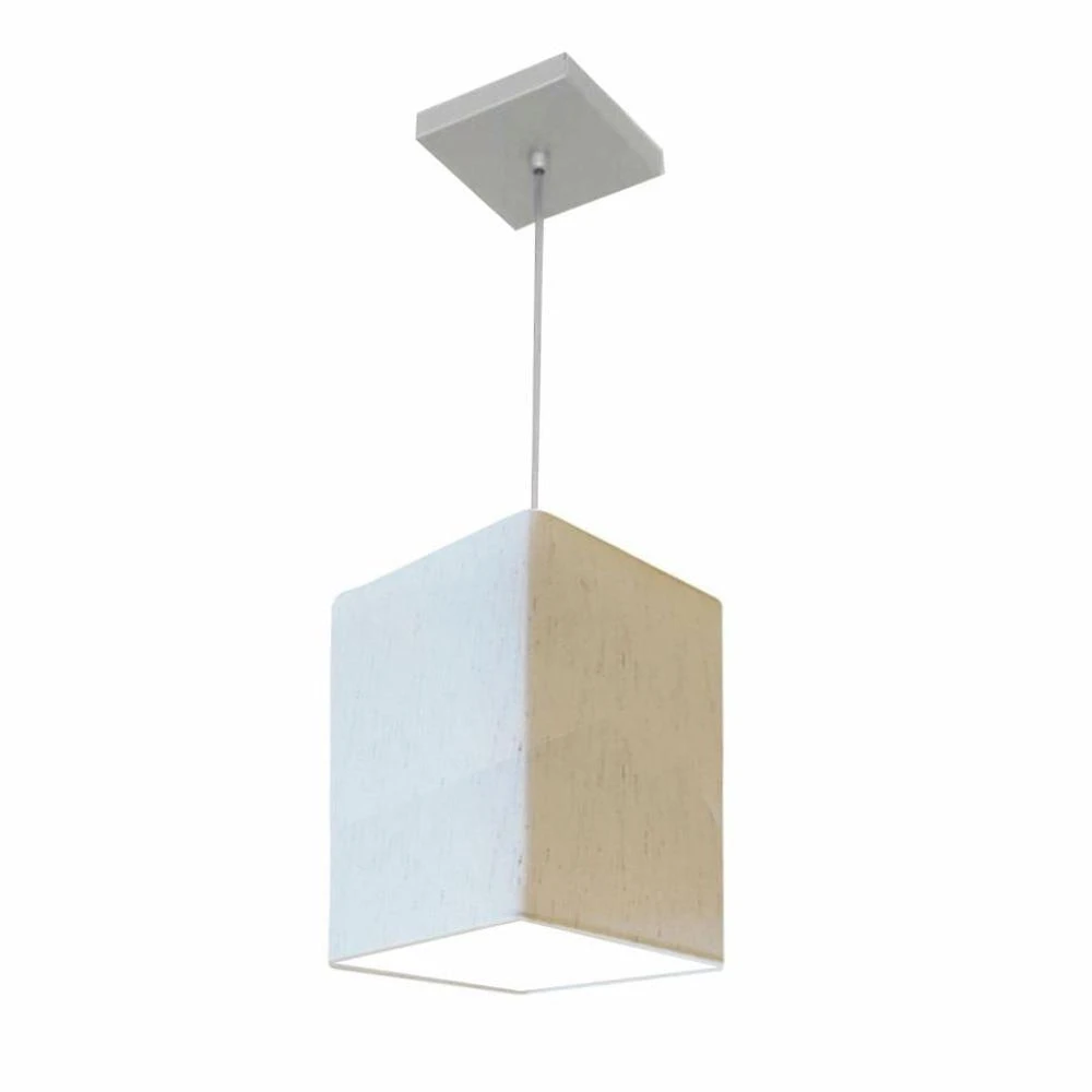 Lustre Pendente Quadrado Vivare Md-4007 Cúpula Em Tecido 25/16x16cm - Bivolt Linho Bege 127/220v