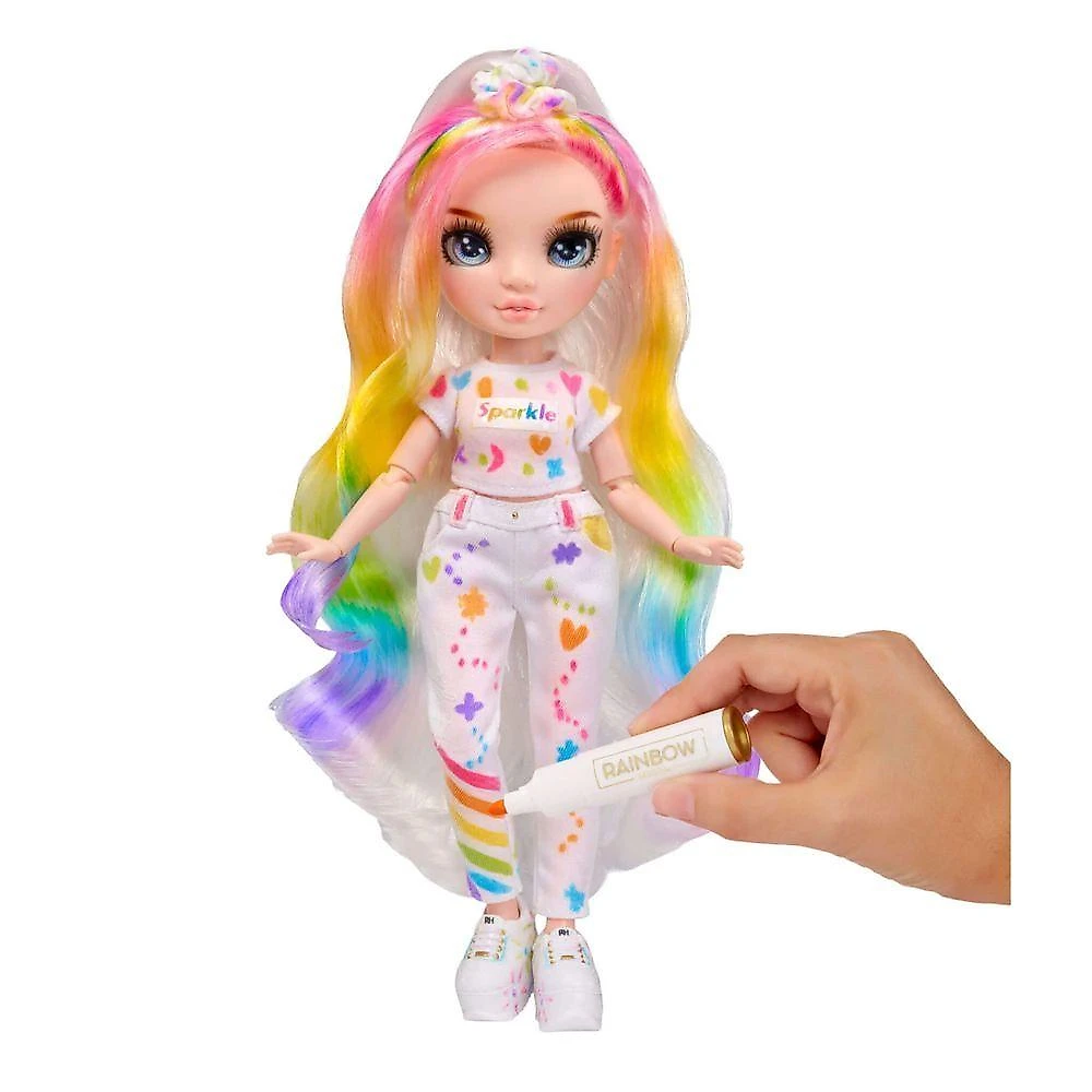 Boneca Fashion Color & Create Olhos Azuis DIY Marcadores Laváveis Azul Rainbow