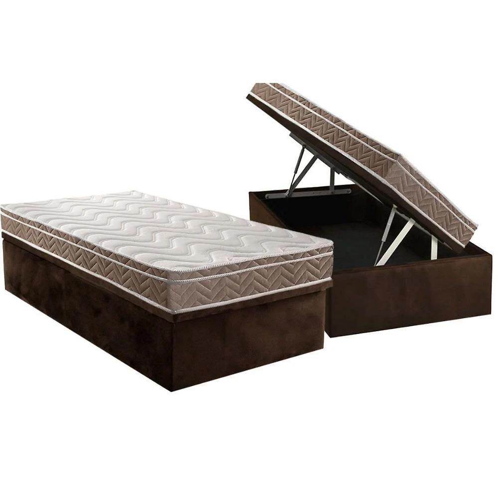 Cama Box Baú Solteiro: Colchão Anatômico Paropas D33 Confort Ultra Firme + Base Crc Suede Brown (88x188)
