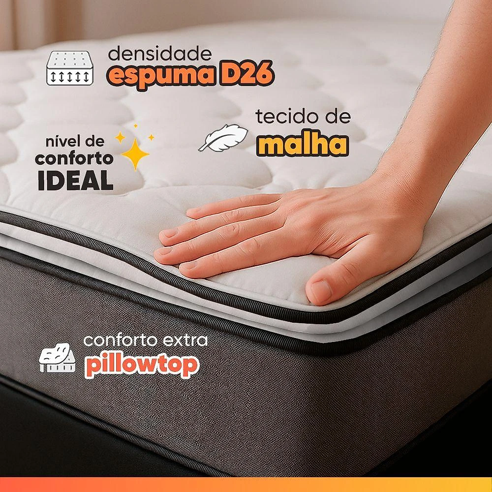 Cama Box King Gazin Colchão Molas Ensacadas Pillow Top Maximus 193x203x66cm Cinza/Preto Cinza/Branco
