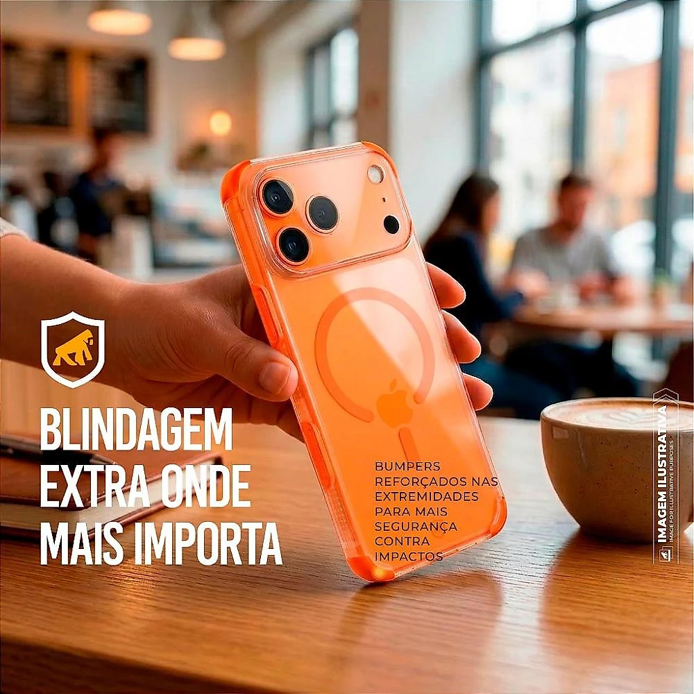 Capa para iPhone 17 Pro - Crystal Edge Magsafe - Laranja - NÃO AMARELA - Gshield