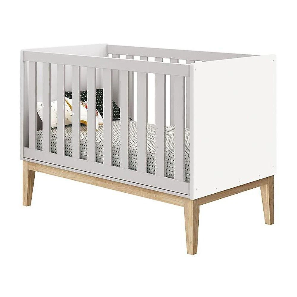 Quarto De Bebê Classic 3 Portas Com Colchão Branco Pés Madeira Natural - Reller