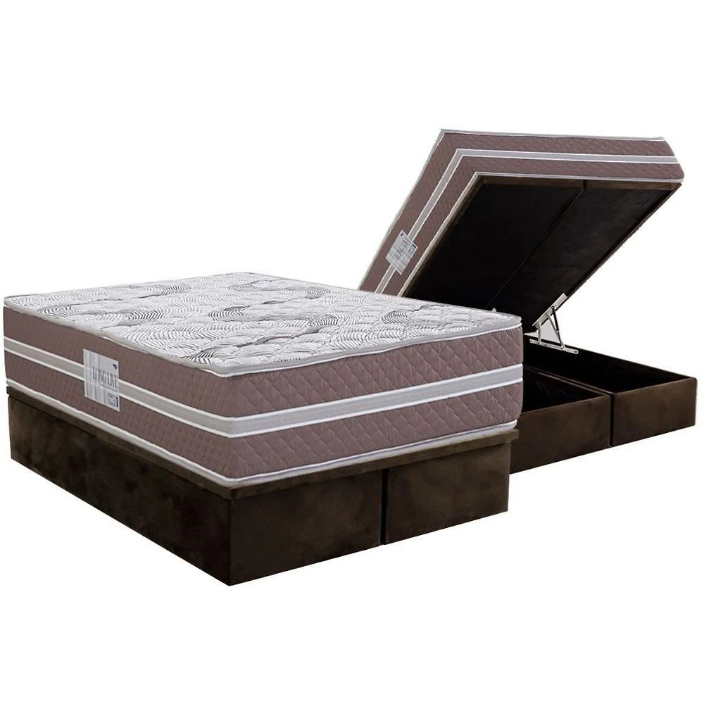 Conjunto Box Baú Queen: Colchão Espuma Herval D33 Long Live + Base Crc Suede Brown (158x198)