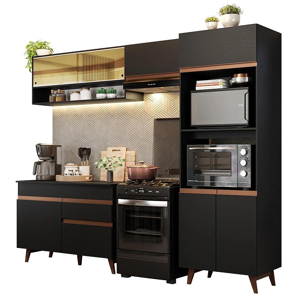 Armário de cozinha completa 260cm preto reims madesa 12