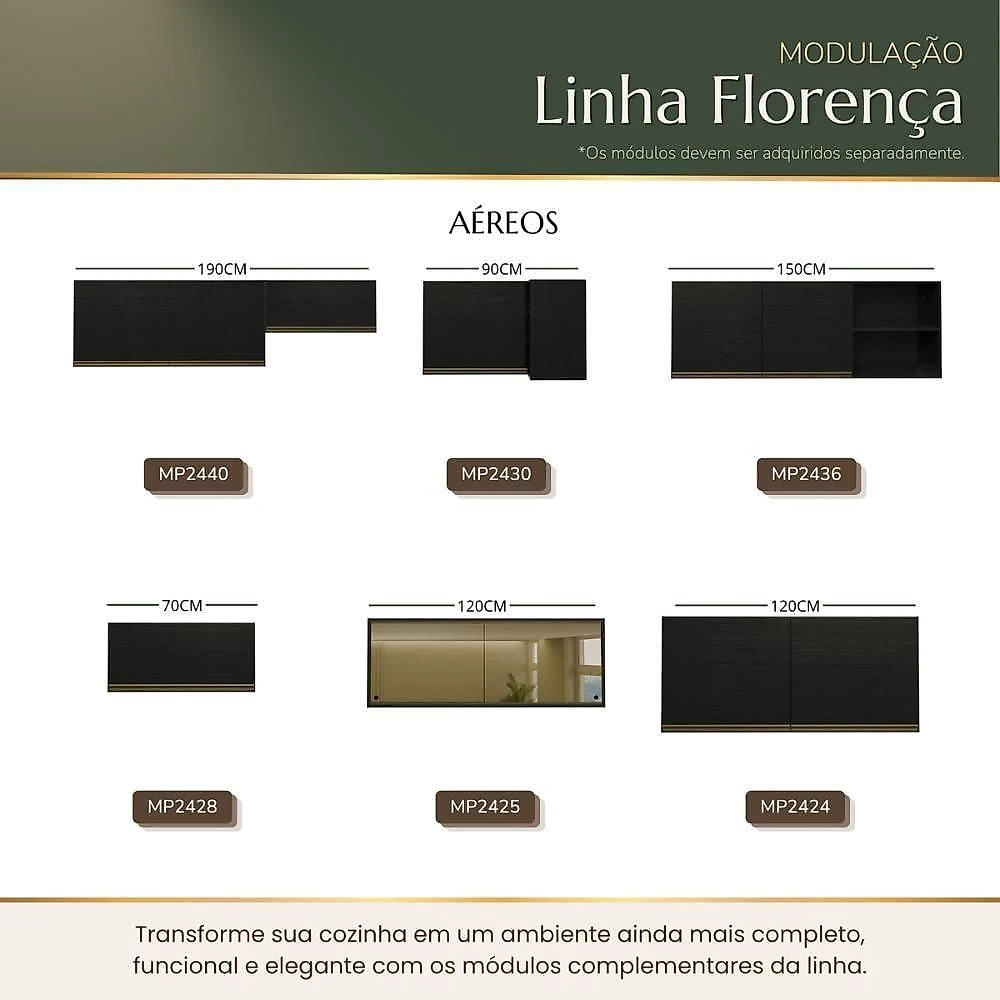 Cozinha Completa Compacta Florença 4 Portas 1 Gaveta MDP 120CM Preta Multimóveis