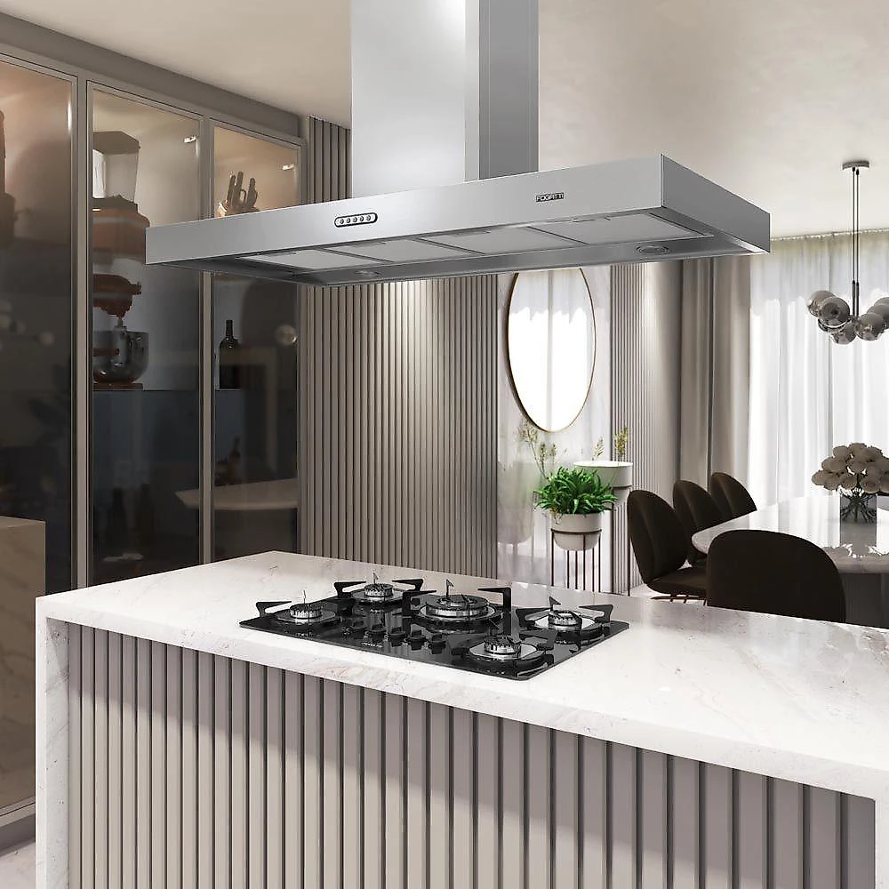 Coifa Ilha Retangular Fogatti 120CM Inox com Filtro de Alumínio e LED 3 Velocidades 220V