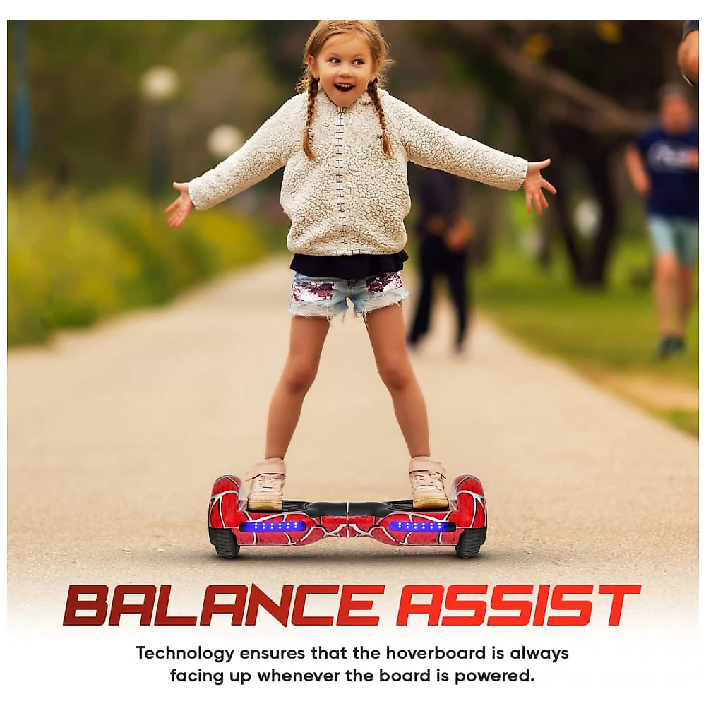 Hoverboard Elétrico com Alto Falante Bluetooth e Auto Equilíbrio para Crianças de 6 a 12 Anos, Emaxusa, Vermelho