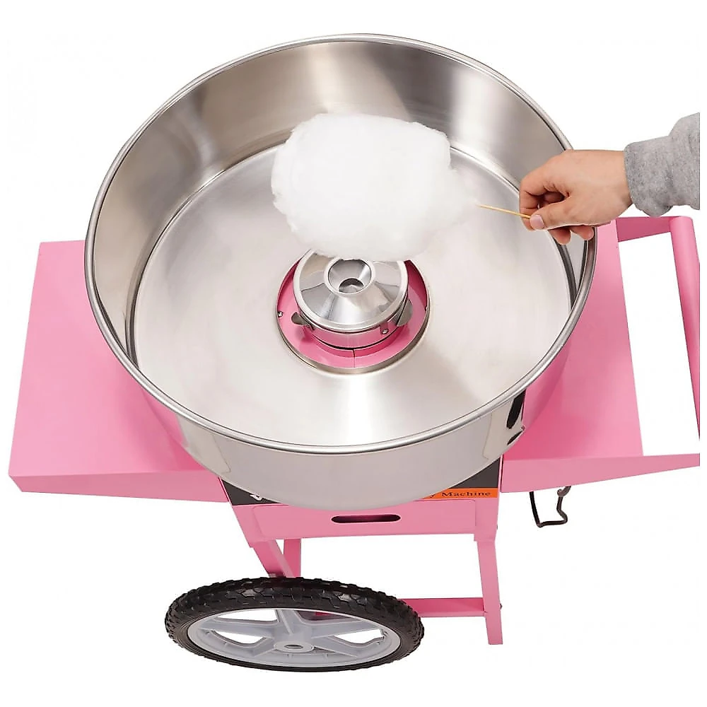 Máquina de Algodão Doce VEVOR com Carrinho 1000W Rosa Produção 6 Cones/min 110V