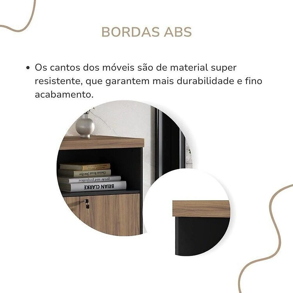Kit Completo Escritório Mesa Tamburato 160cm Balcão com Gavetas e Armário com Nicho Nogal / Preto