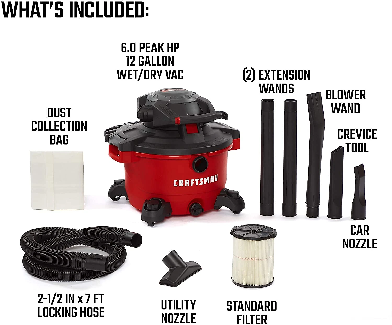 CRAFTSMAN Aspirador de Pó Seco e Úmido 45L 6 Pico HP com S oprador de Folhas 110V Vermelho